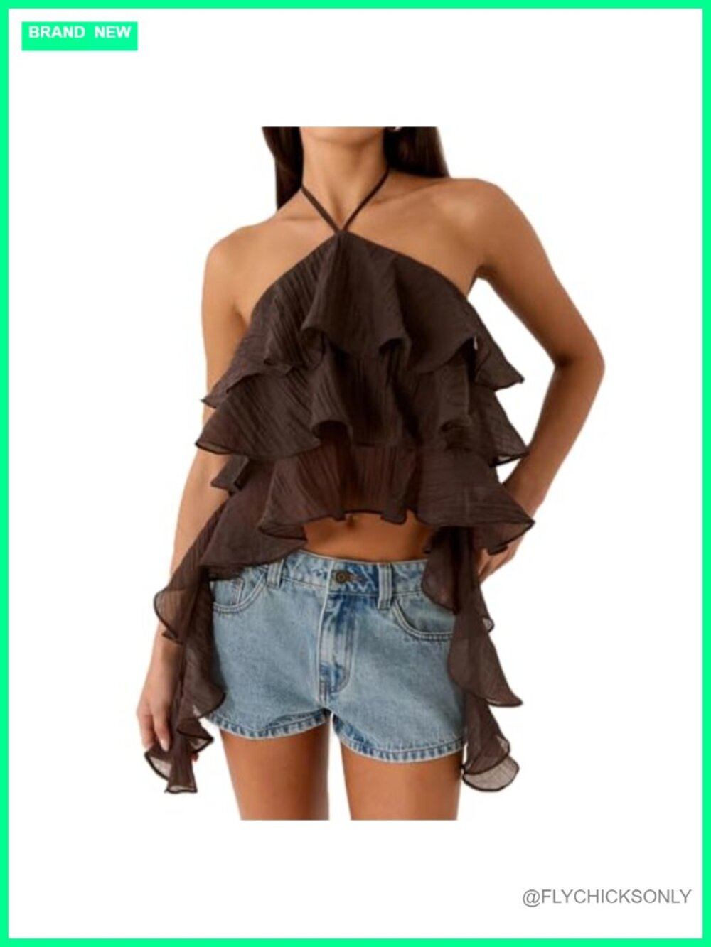 Ruffle Halter Top Y2k Layered Tie Asymmetrical Crop Cami